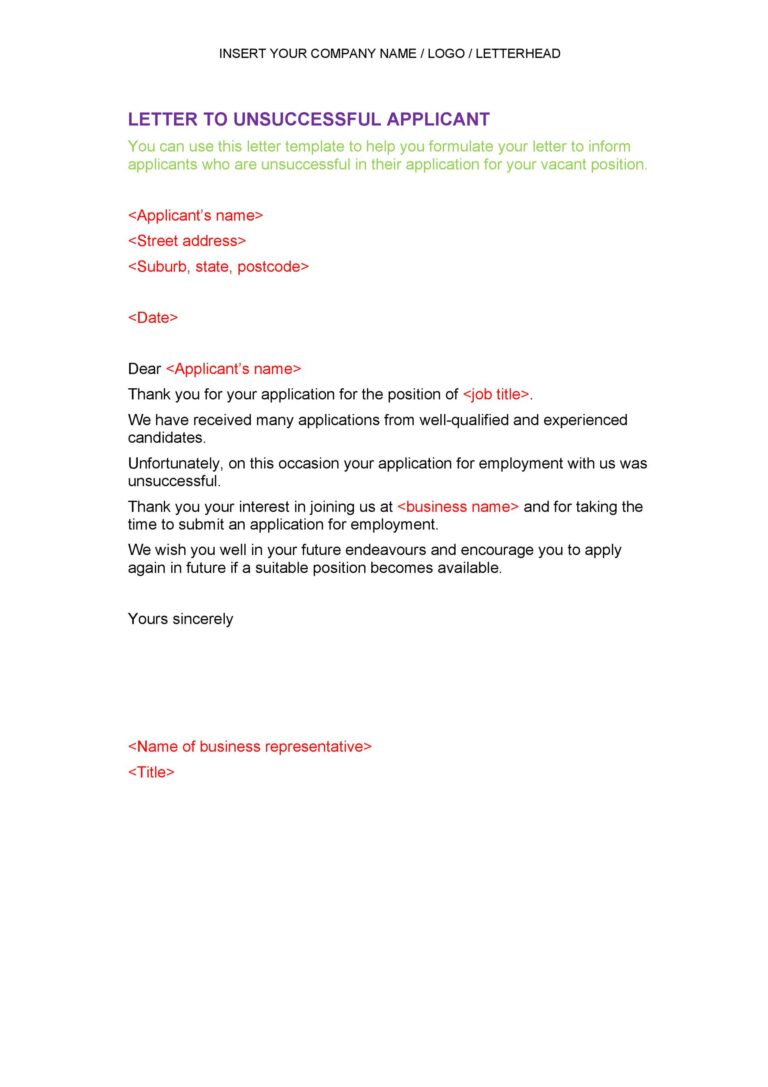 Amazing Rejection Letter Template RedlineSP