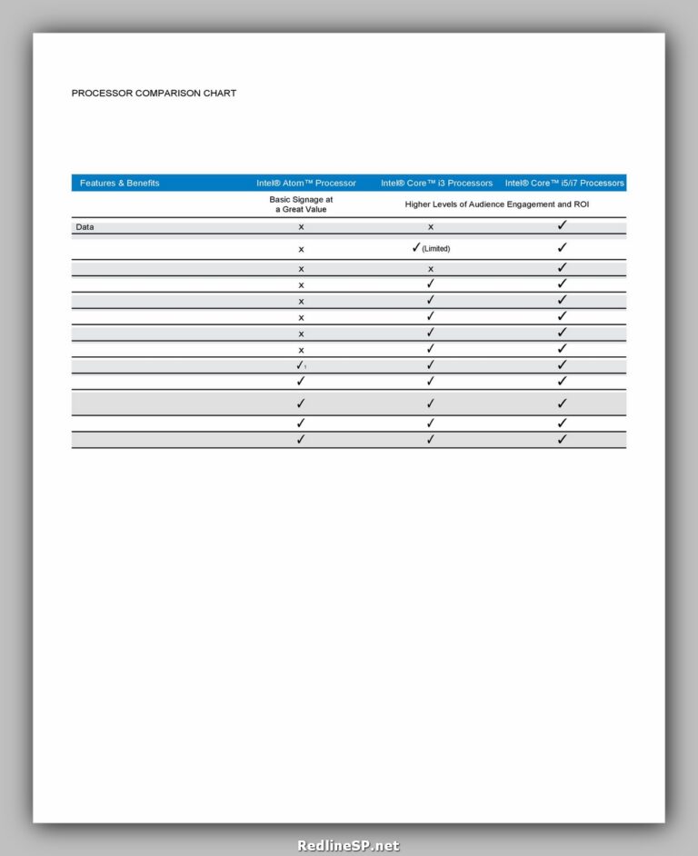 Free Comparison Chart Template Example RedlineSP