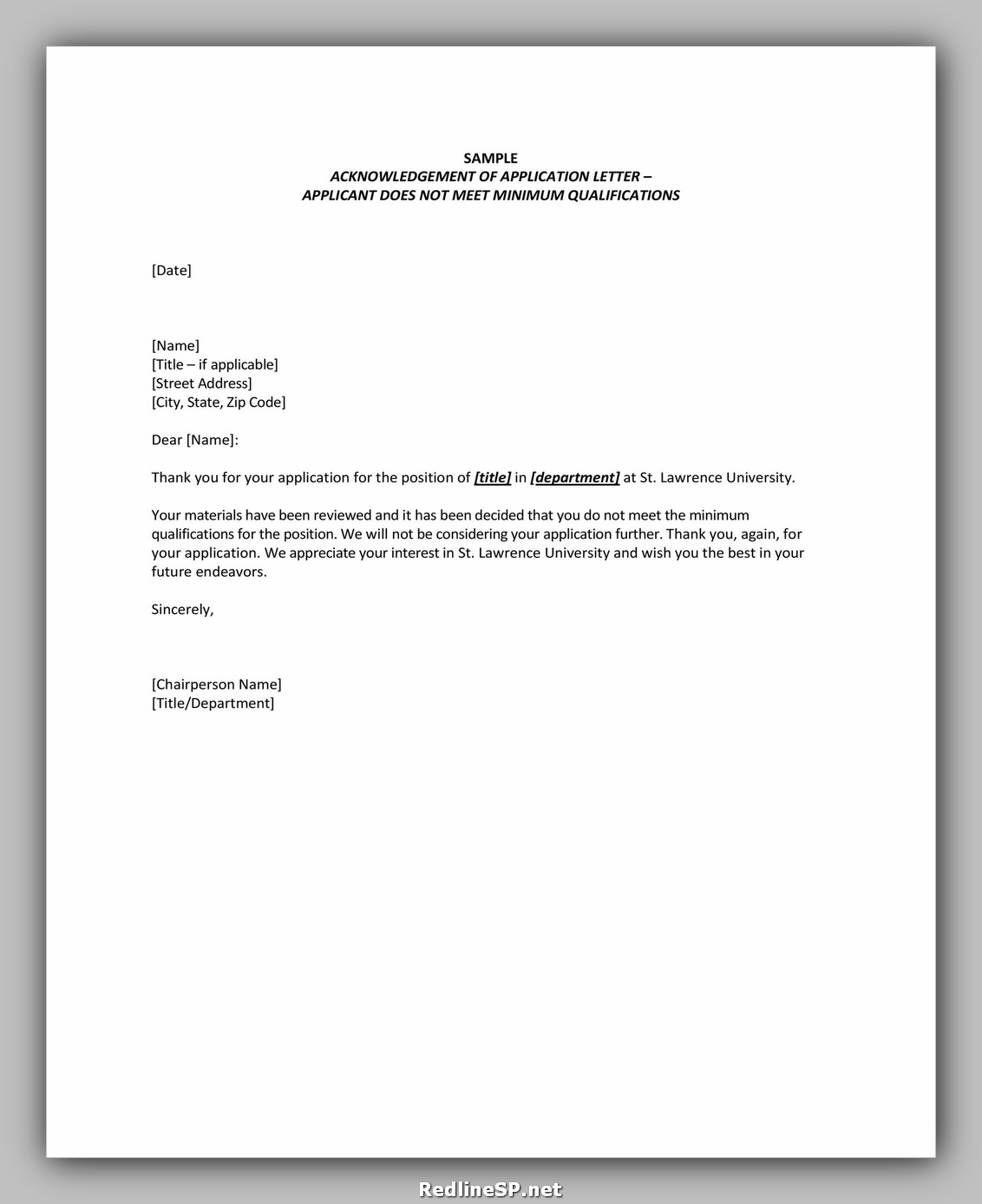 Free Sample Acknowledgement Letter Redlinesp