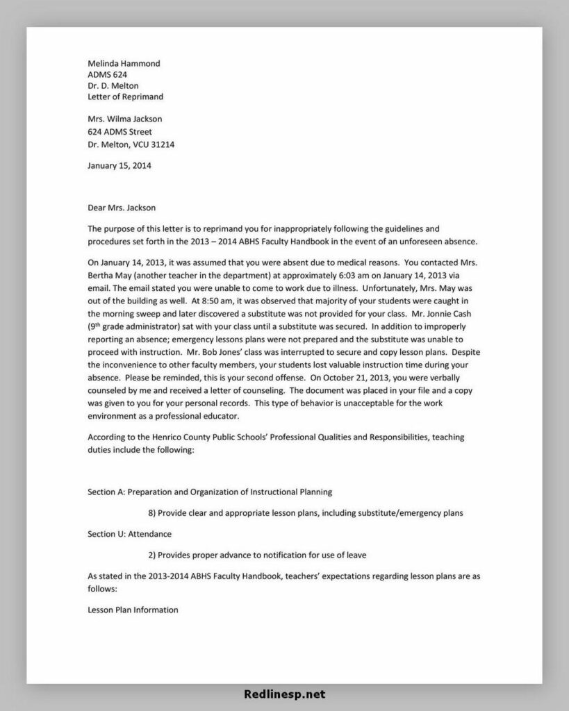 41 Best Letter of Reprimand Template & Example – RedlineSP