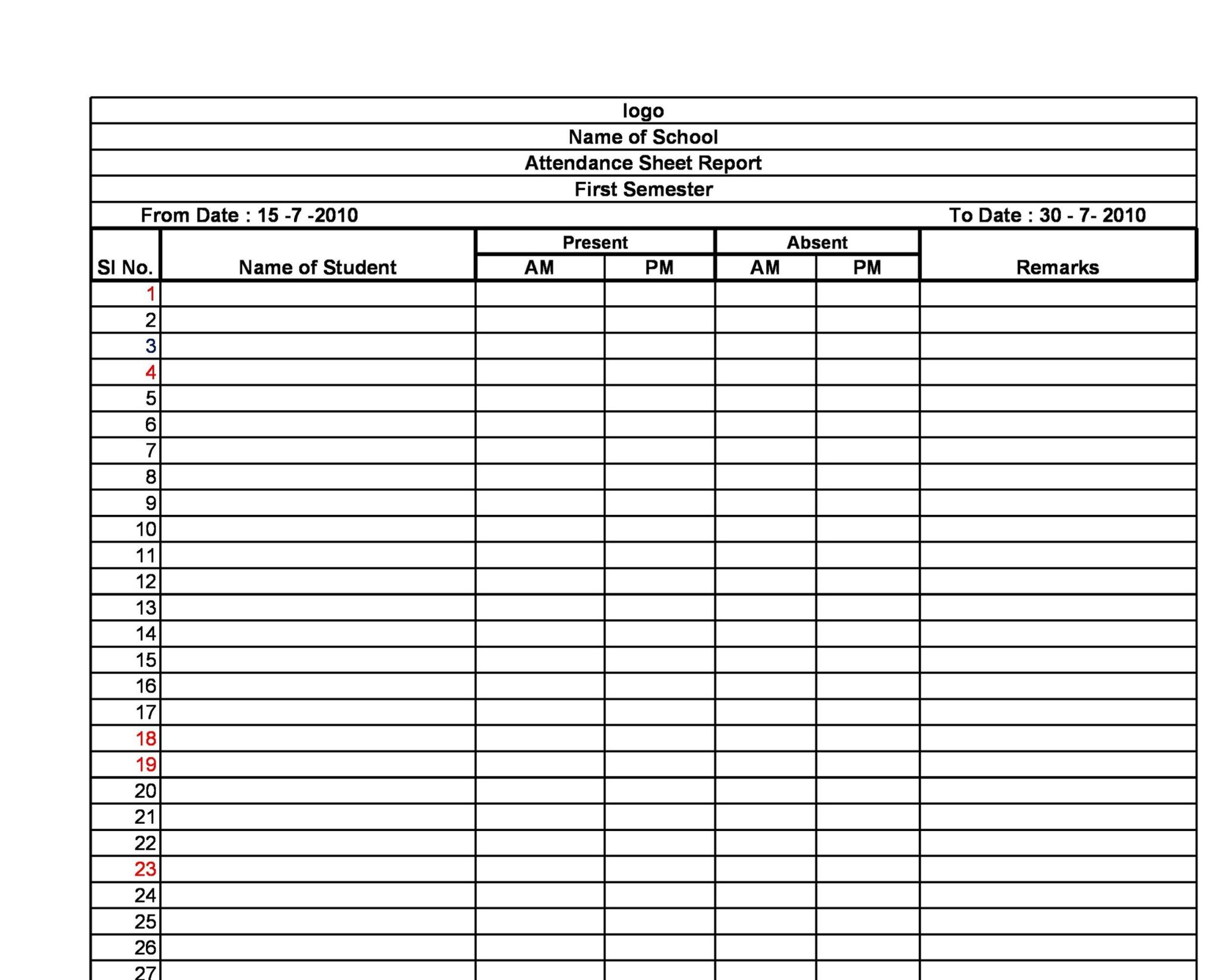 Attendance Sheet Excel Template 50 Free Example RedlineSP