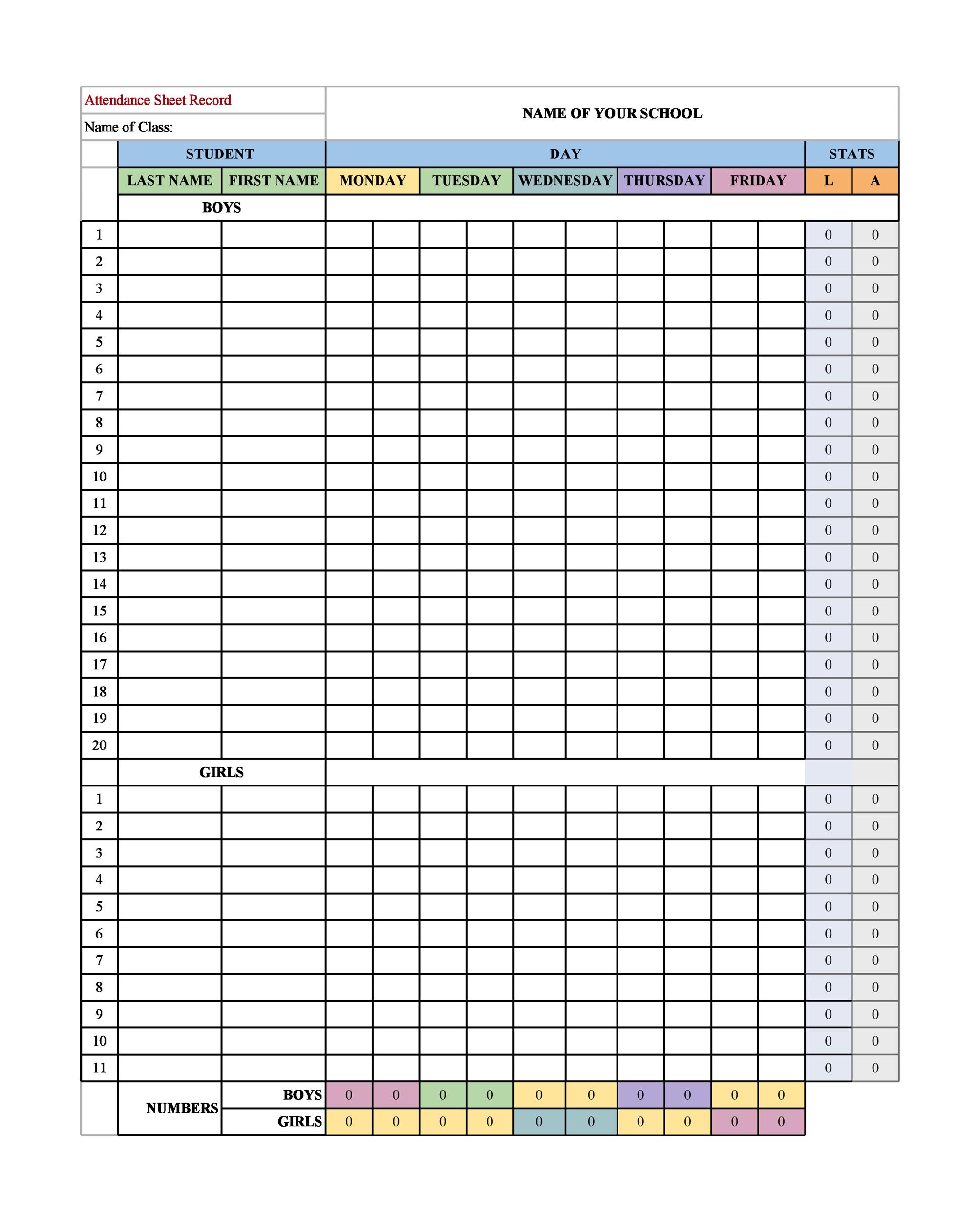 Printable Attendance Form Printable Forms Free Online