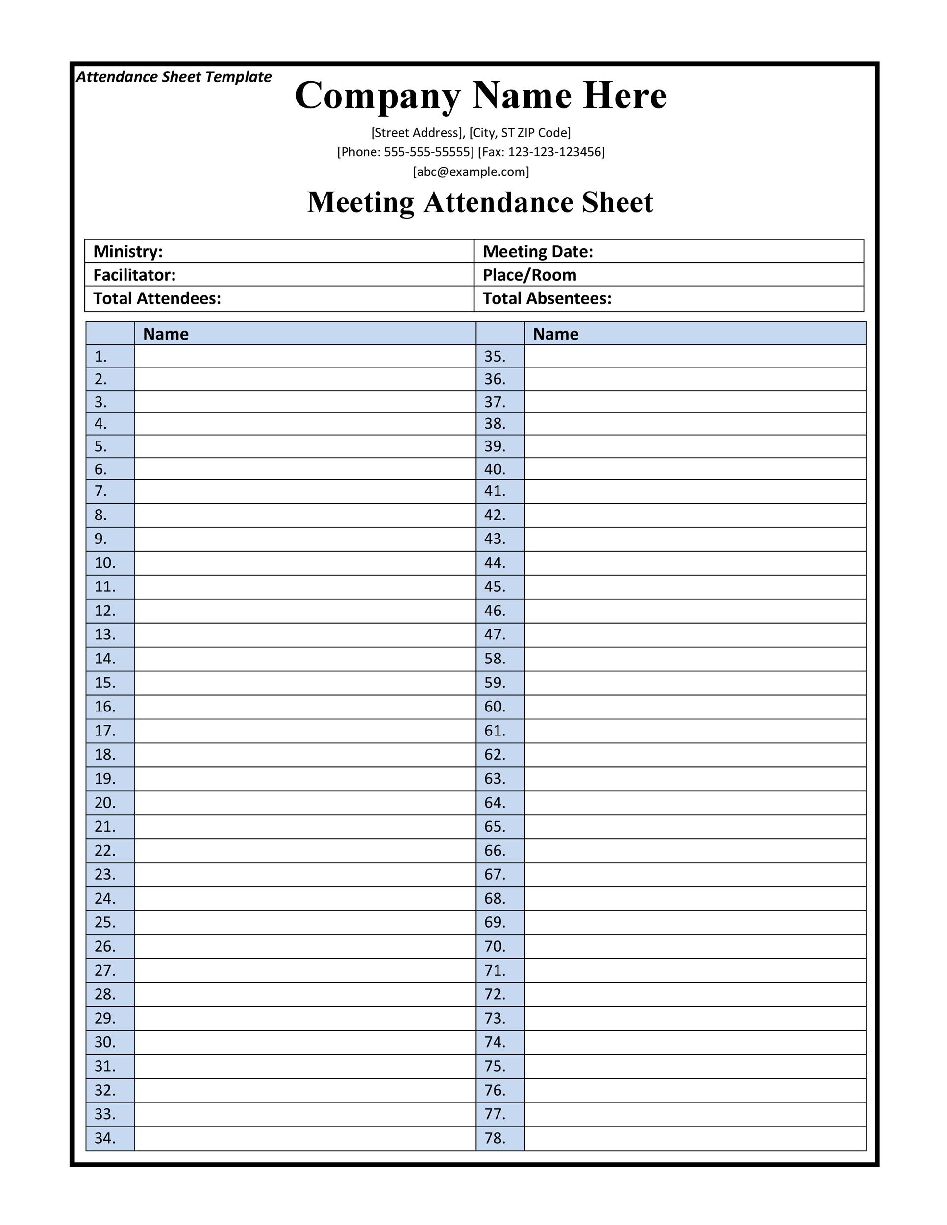 Attendance Sheet Excel Template 50 Free Example RedlineSP