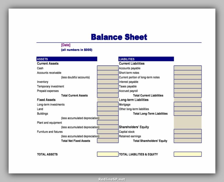 40 Powerful Balance Sheet Example Template – RedlineSP