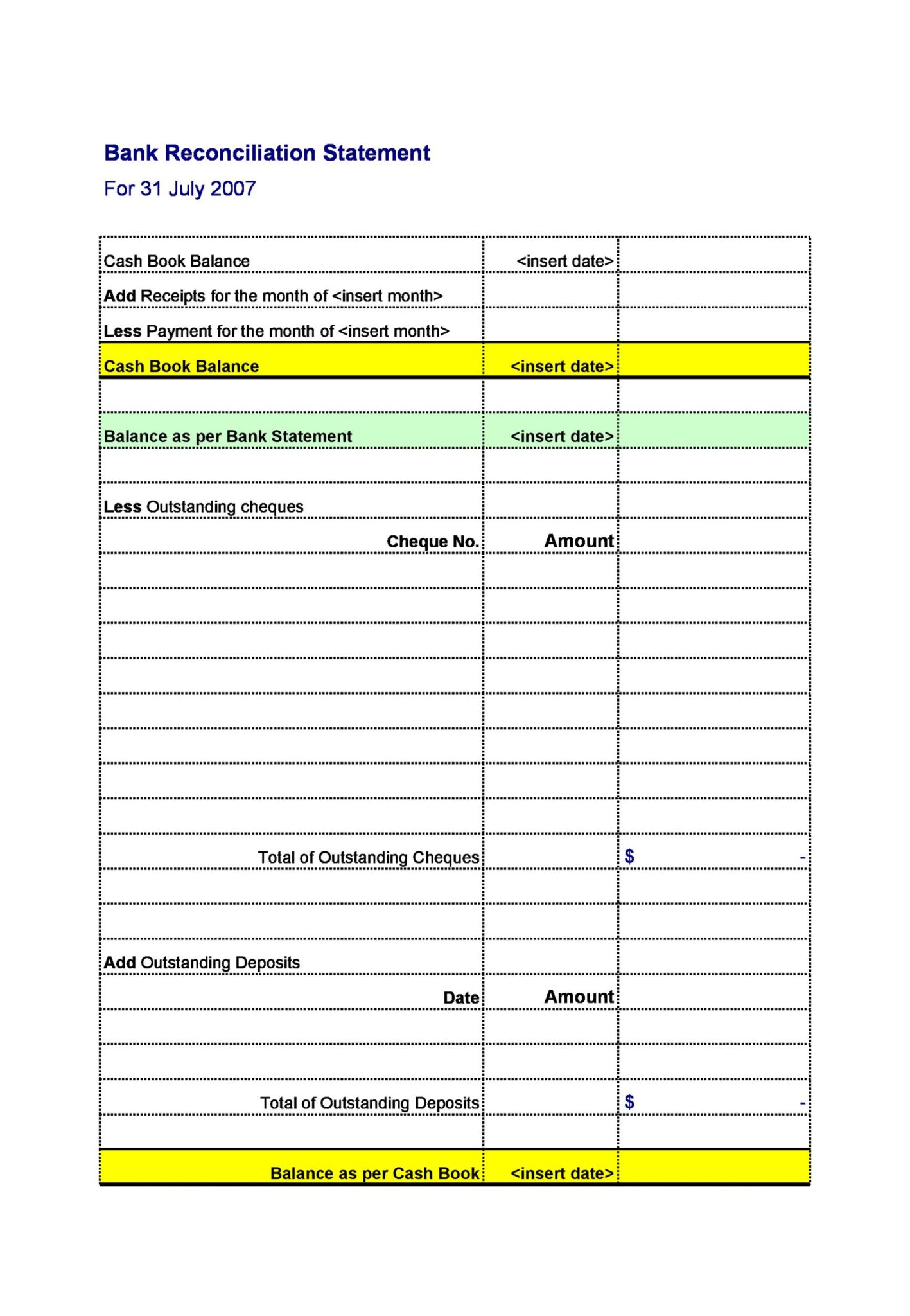 Free Printable Bank Reconciliation Forms Printable World Holiday