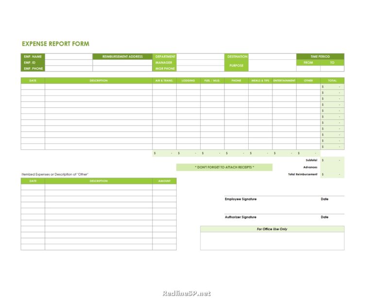 5 Best Expense Report Form - RedlineSP