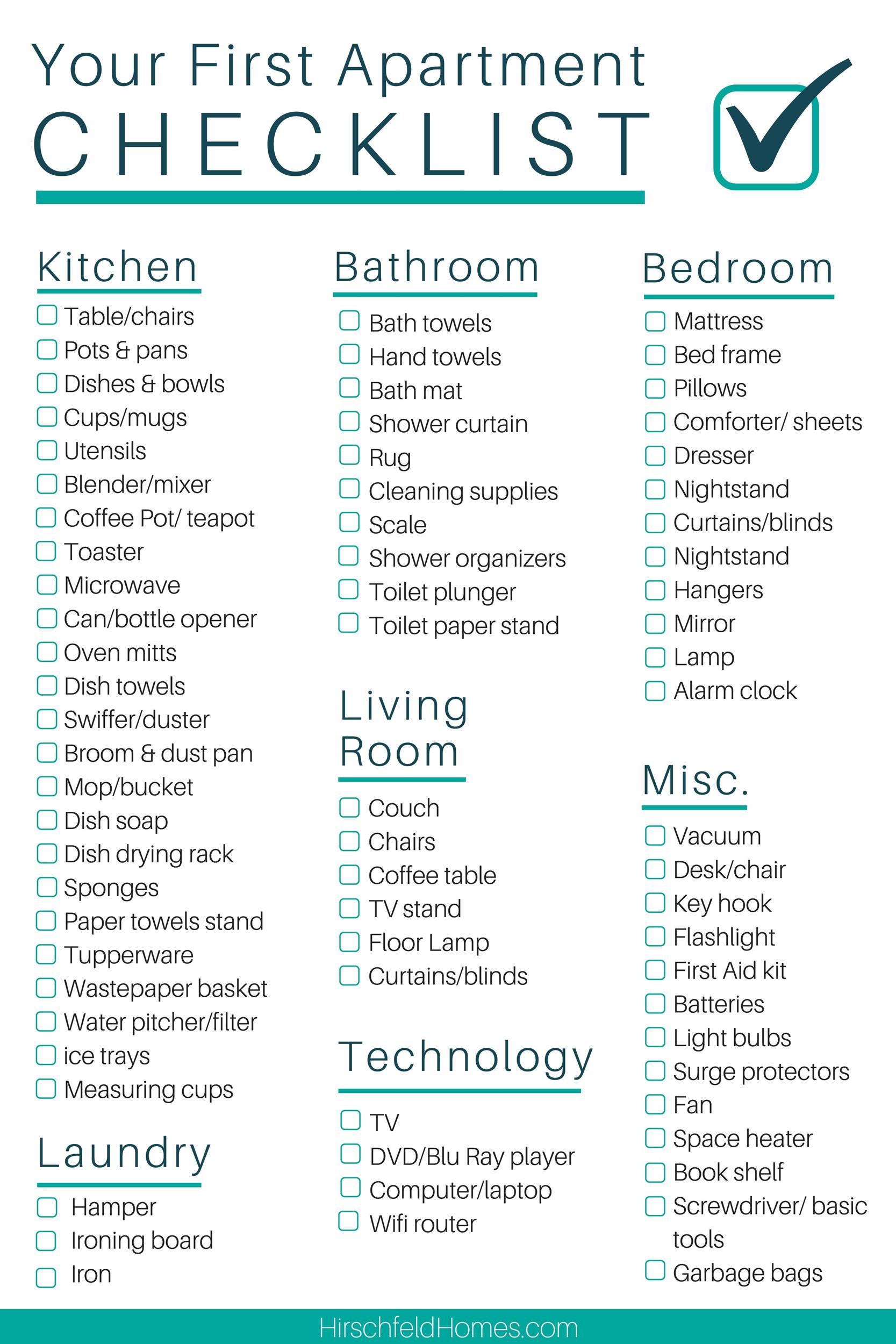 First Apartment Checklist 43 Free Sample Template RedlineSP