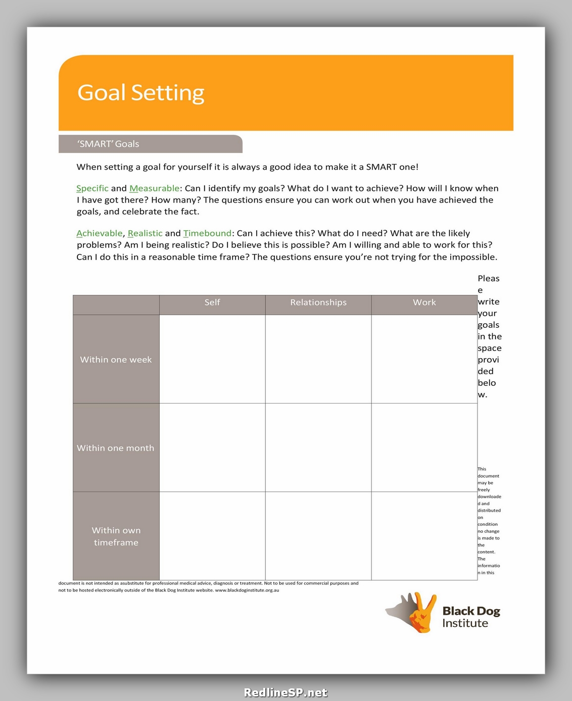 Goal Setting Worksheet 40 – RedlineSP