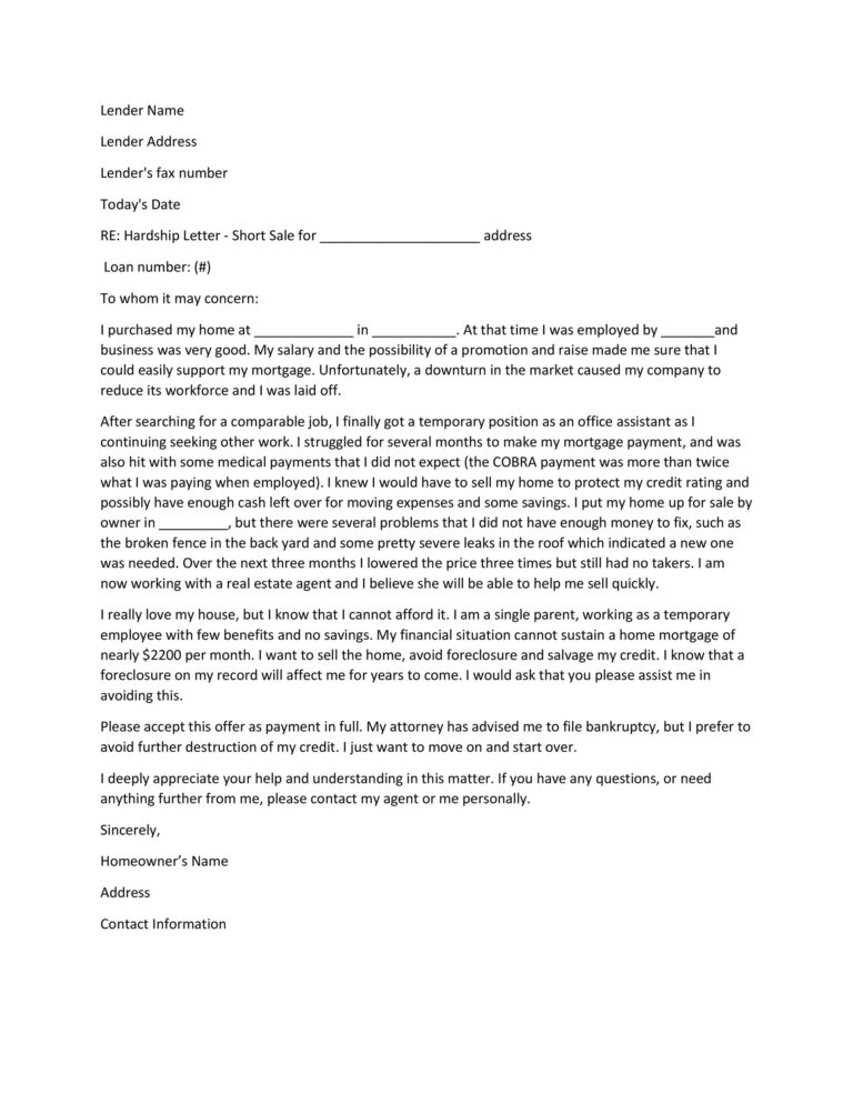 40 Free Hardship Letter Template - RedlineSP