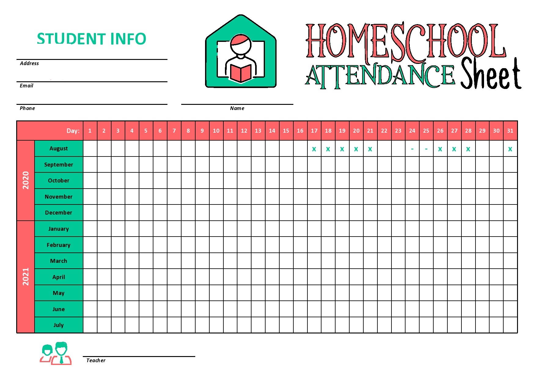 Homeschool Attendance Sheet RedlineSP