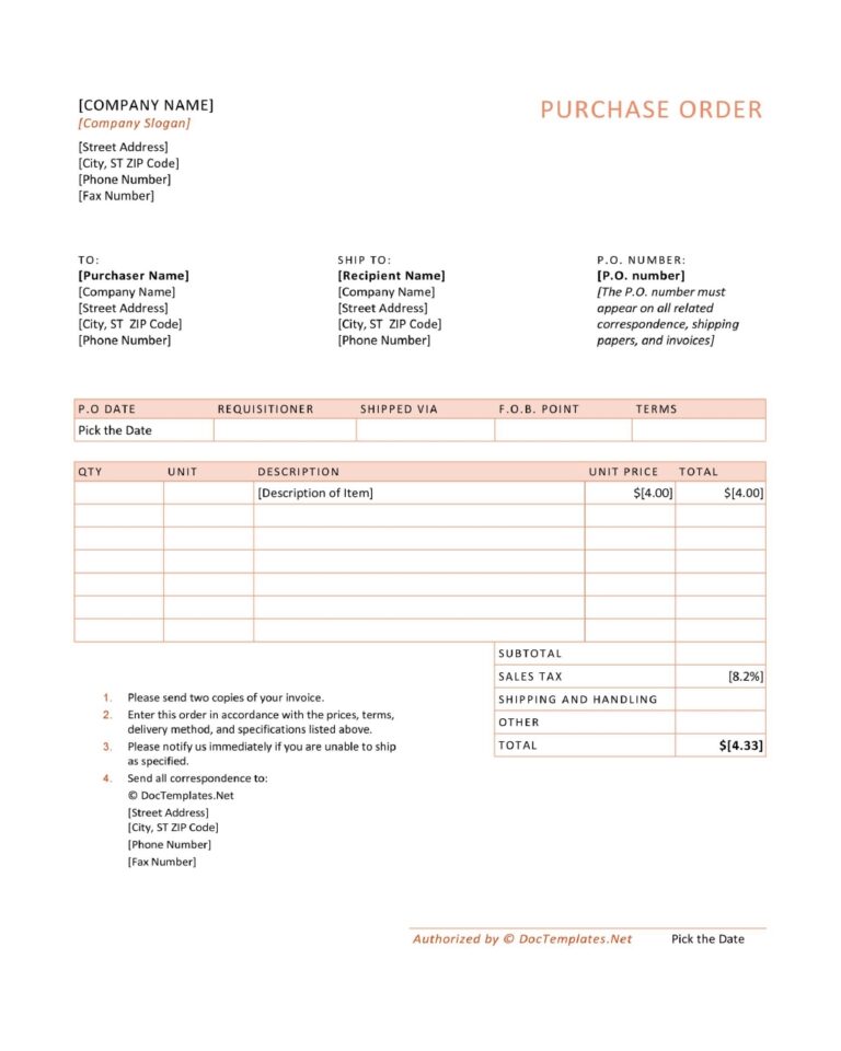 50 Free Purchase Order Template & Form – RedlineSP