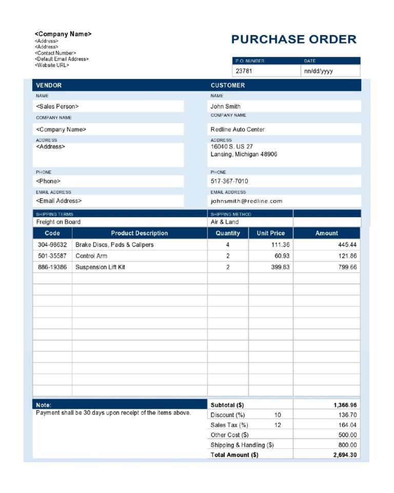 50 Free Purchase Order Template & Form – RedlineSP