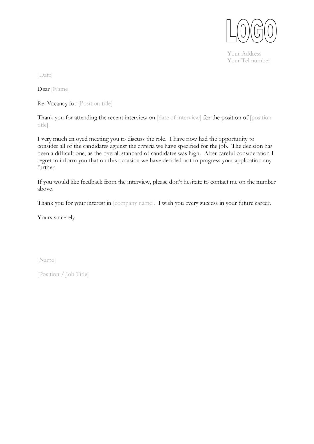 24 Amazing Rejection Letter Template – RedlineSP