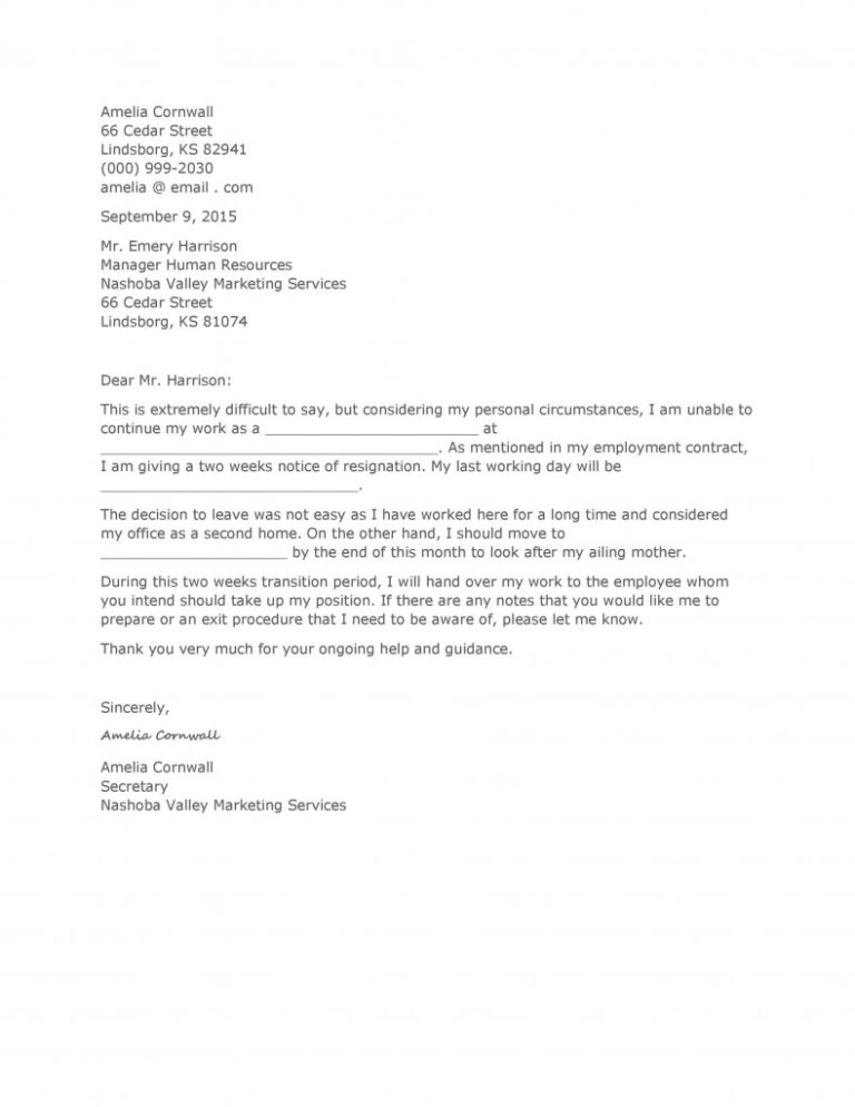 42 Amazing Two Weeks Notice Letter Template – RedlineSP