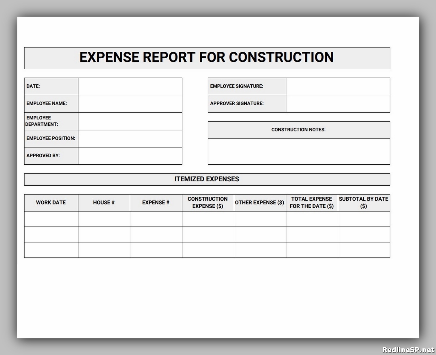 contractor expense report template