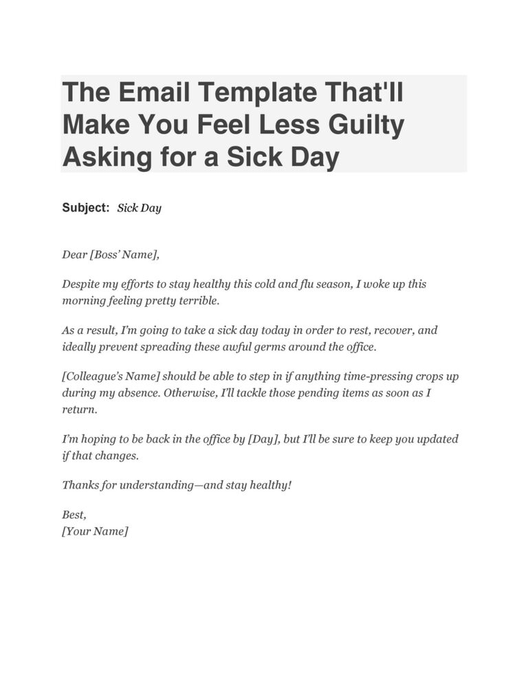 Sick Day Email Template