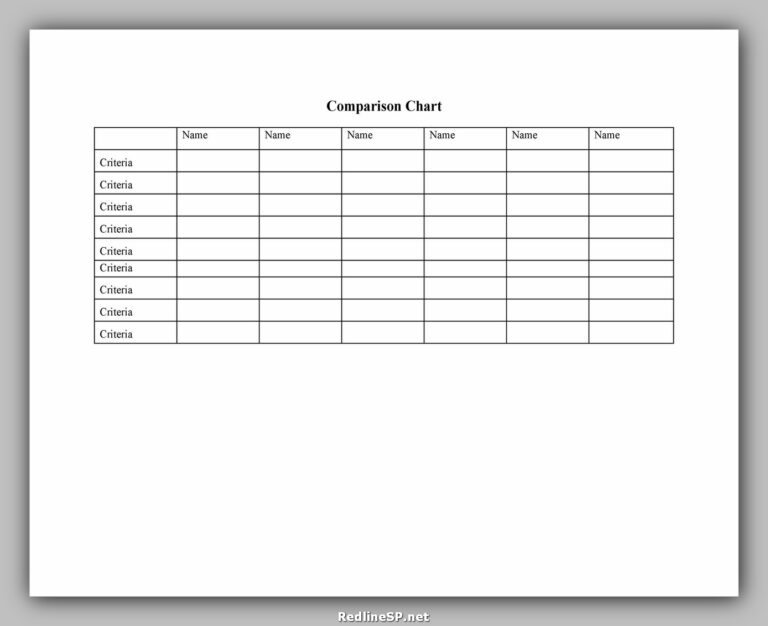 Free Comparison Chart Template Example RedlineSP