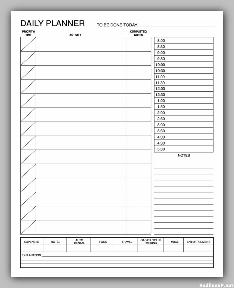 34 Printable Daily Planner Template Free - RedlineSP