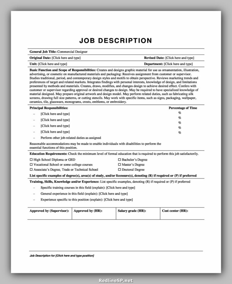 50 Greatest Job Description Sample Template - Redlinesp