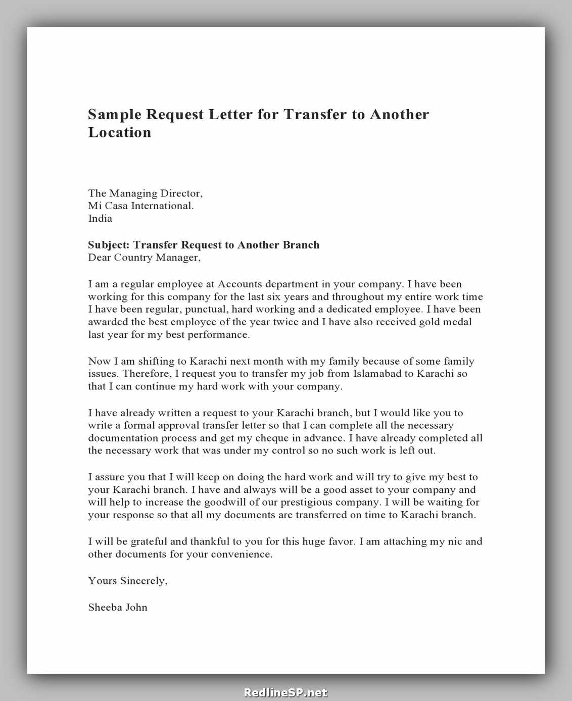 30 Job transfer letter RedlineSP