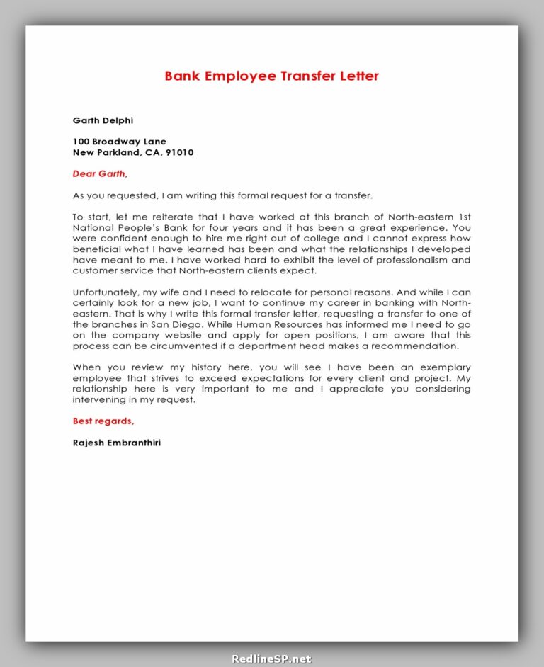 Job Transfer Letter Template