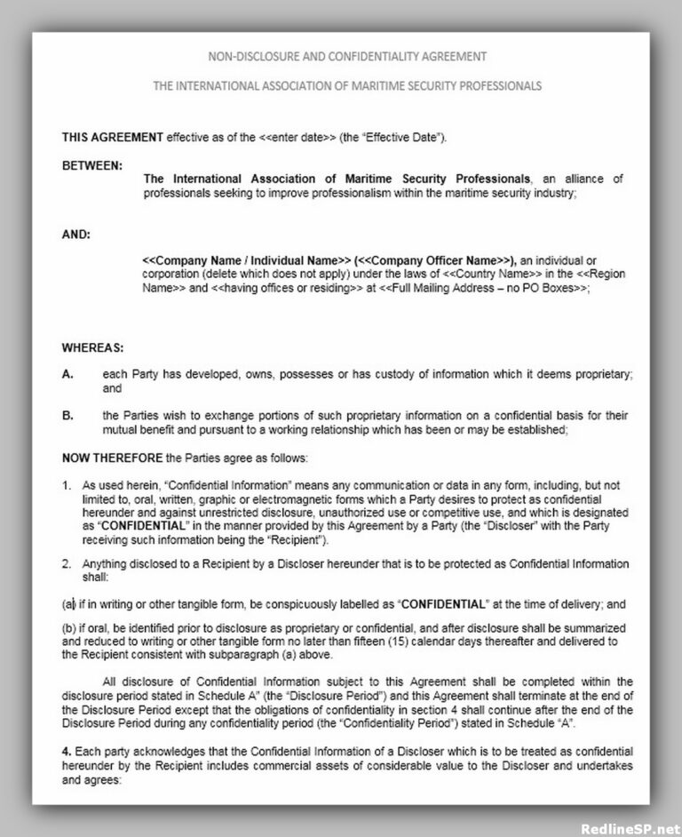 12 Free Non-Disclosure Agreement Template – RedlineSP