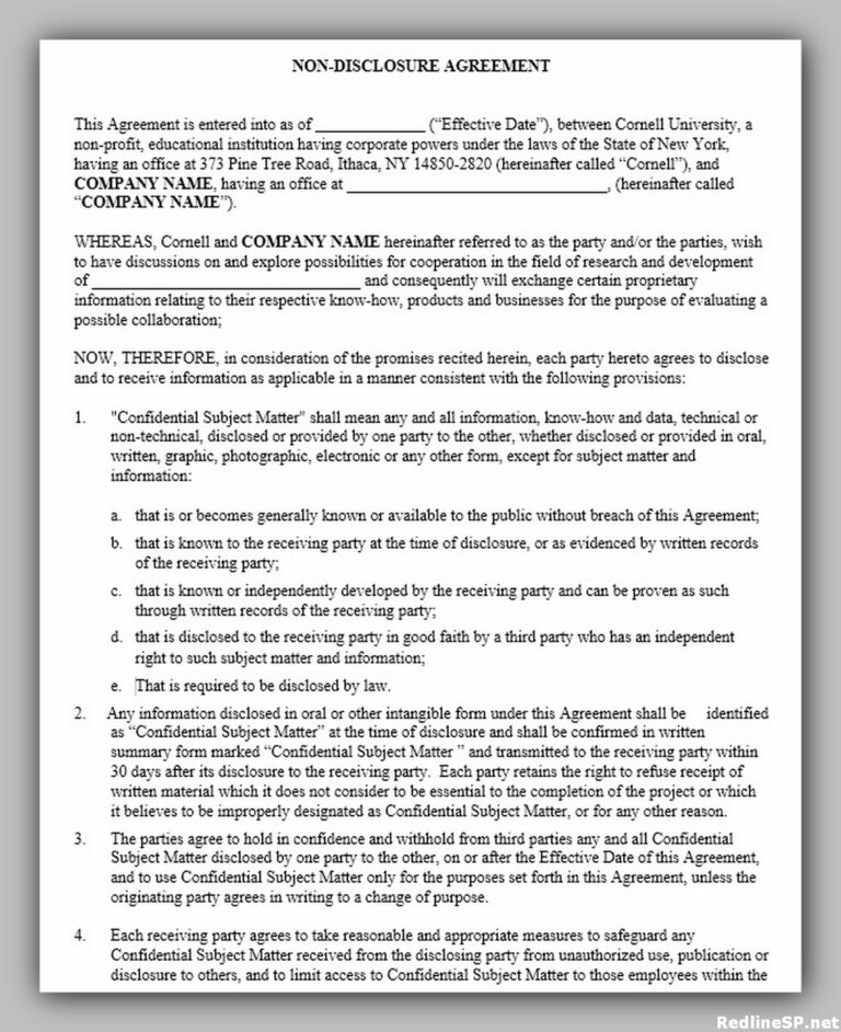 Non Disclosure Agreement Template 11 – RedlineSP