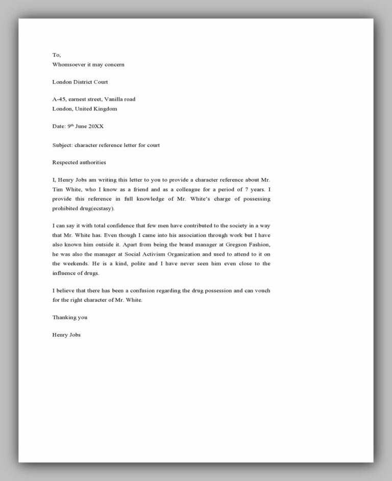 33 Best Character Reference Letter Example - RedlineSP