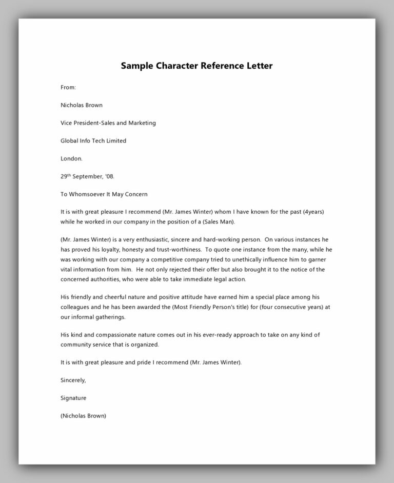 33 Best Character Reference Letter Example - RedlineSP