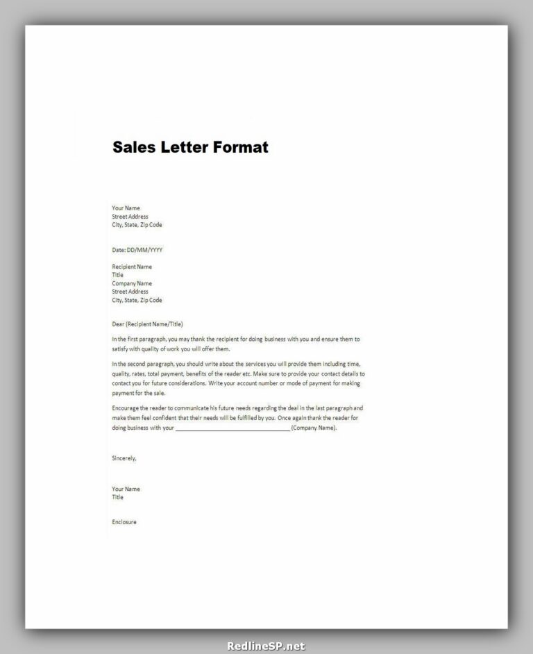 52 Free Sales letter (Sample, Example & Template) RedlineSP