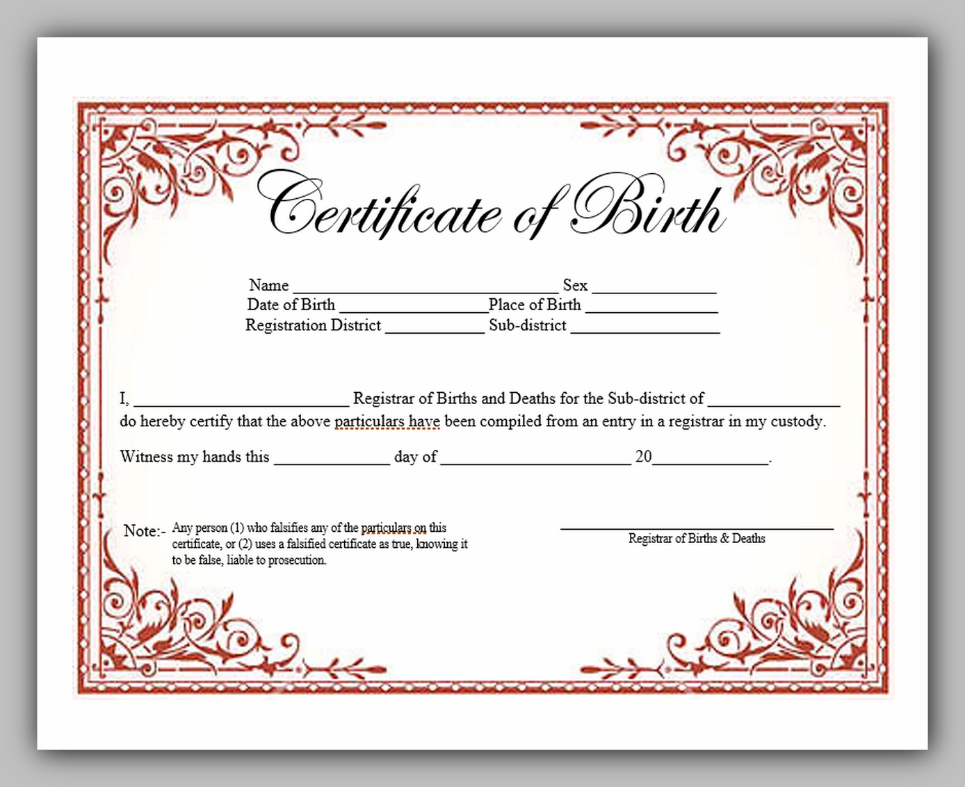 10+ Free birth certificate template – RedlineSP