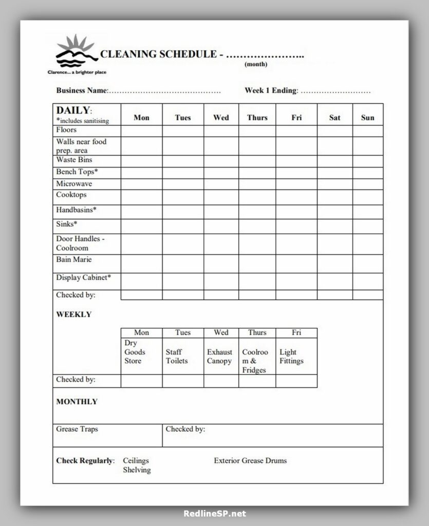 Kitchen Cleaning Checklist Template Excel Excel Templates