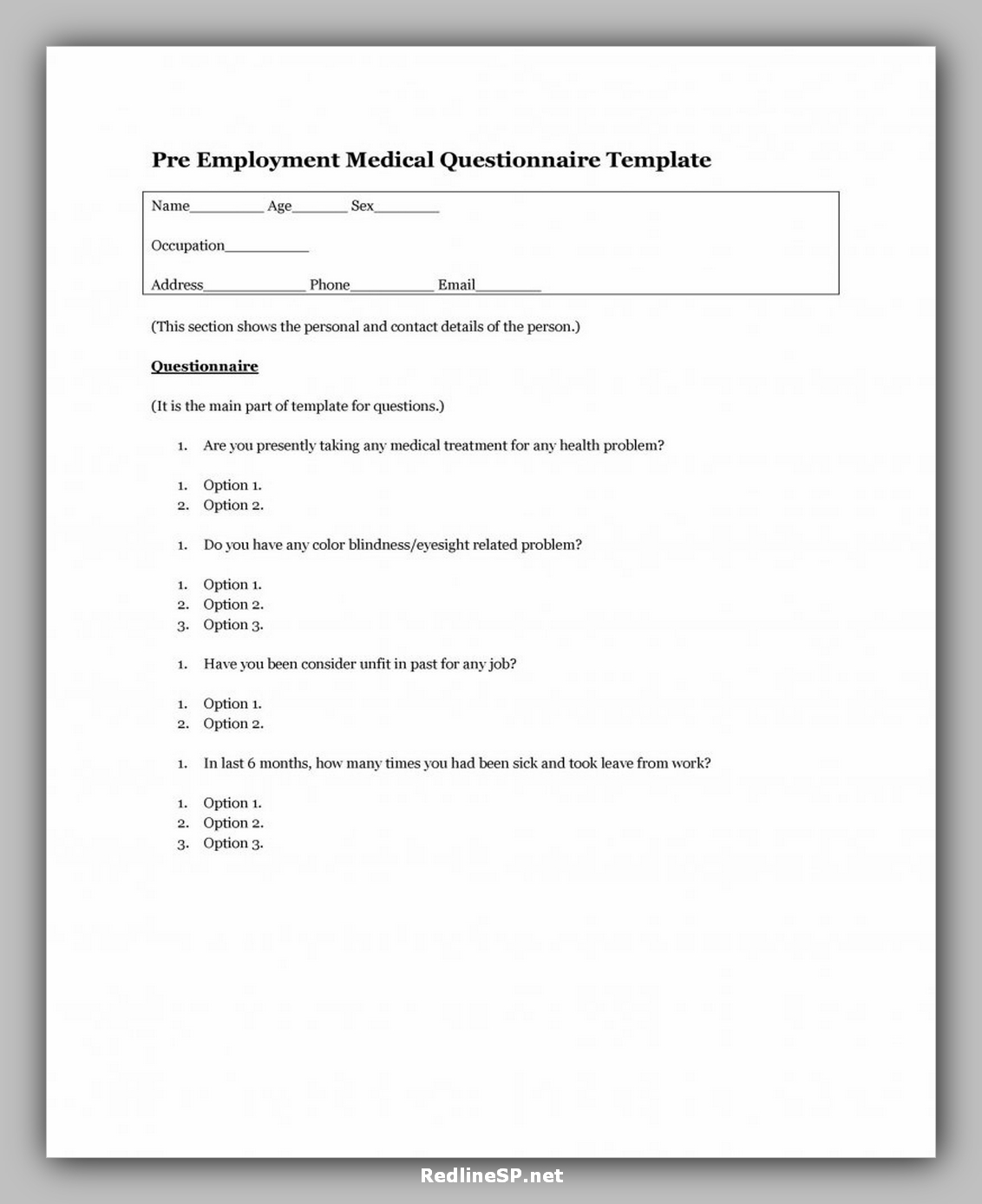 35 Best Printable Questionnaire Template RedlineSP