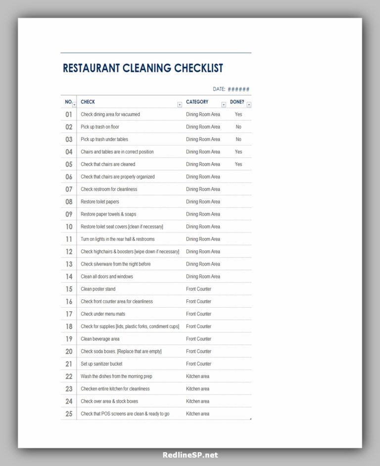 6 Best Restaurant Cleaning Schedule Template RedlineSP