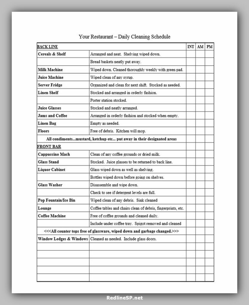 Printable Restaurant Cleaning Checklist Printable World Holiday