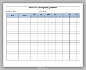 Weekly Restaurant Cleaning Schedule Template 300x245 