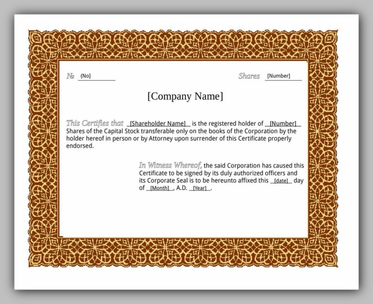 43 Free Share Certificate Template – RedlineSP