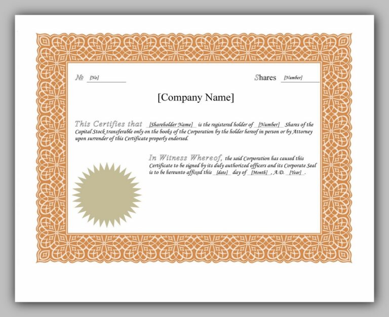 43 Free Share Certificate Template - RedlineSP