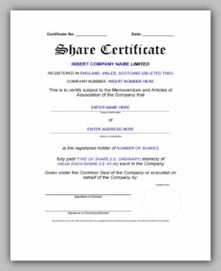 43 Free Share Certificate Template – RedlineSP