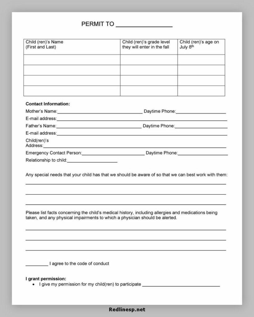 Permission Slip Template For Clubs