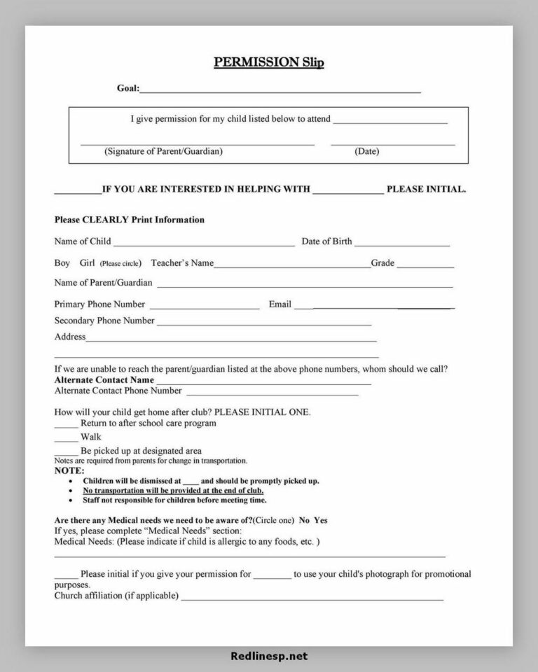 40 Free Permission Slip Template RedlineSP