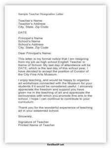 Teacher Resignation Letter Sample & Template – RedlineSP