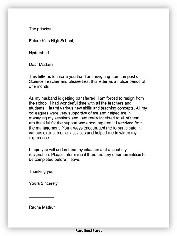 Teacher Resignation Letter Sample & Template – RedlineSP