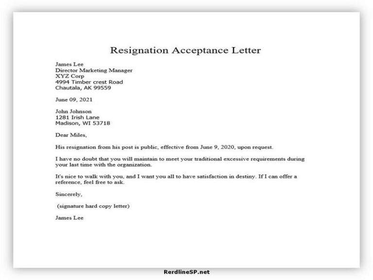 3+ Useful Resignation Acceptance Letter (Sample & Template) RedlineSP