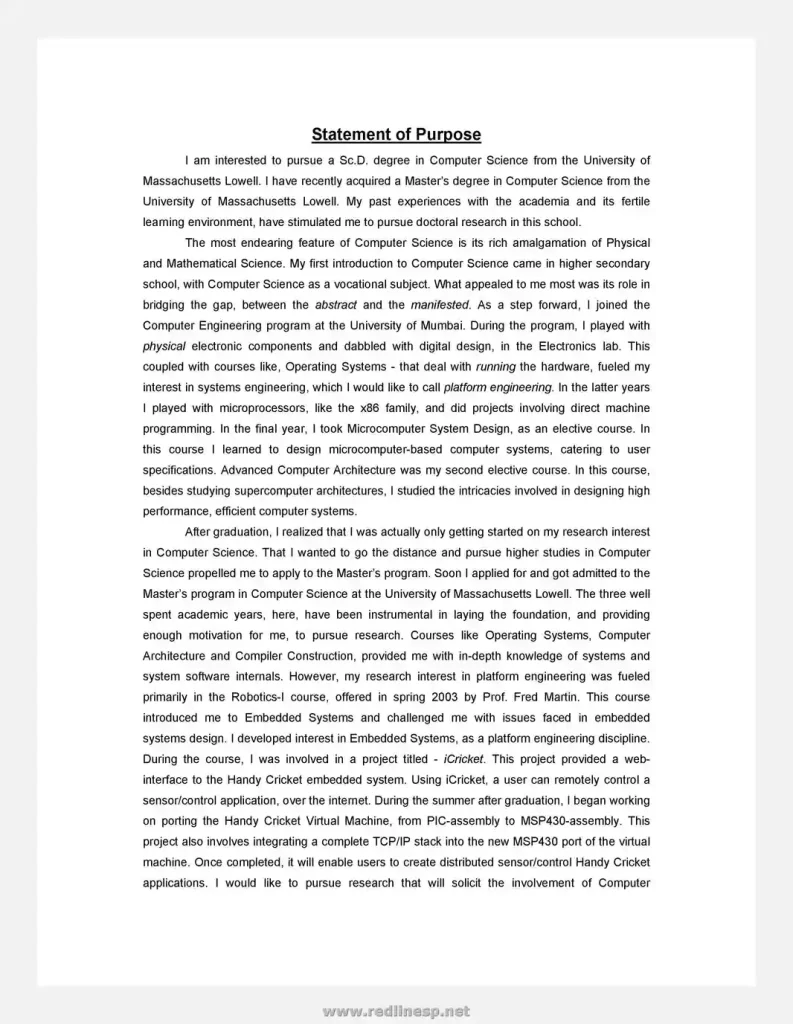 Statement of Purpose Template Word 20