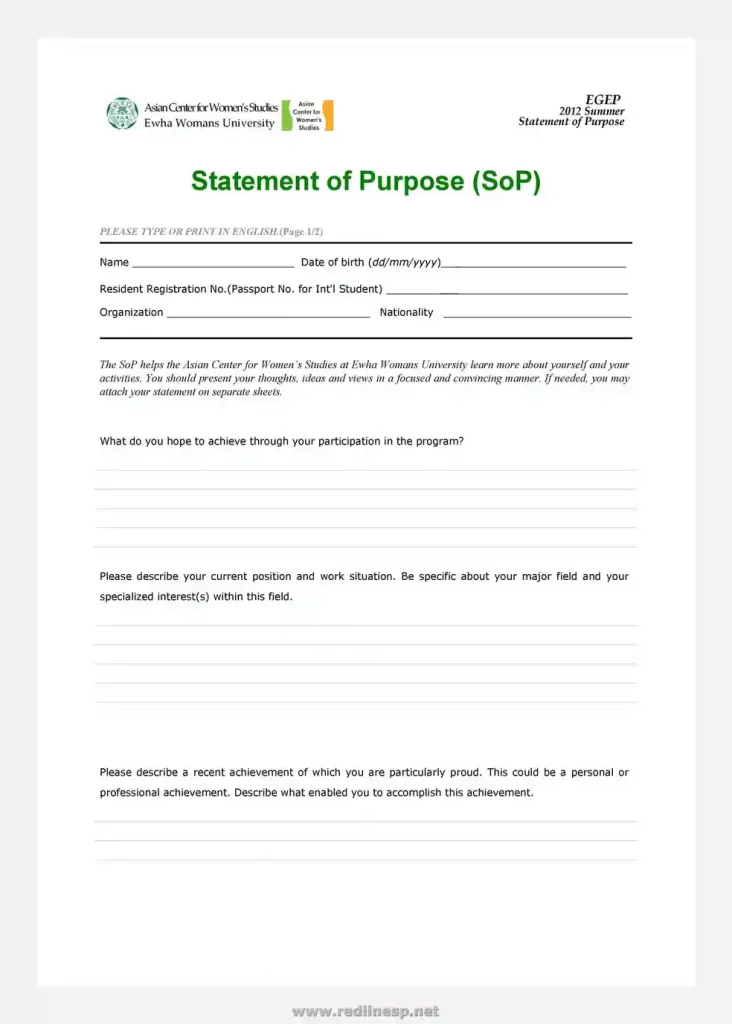 Statement of Purpose Template Word 42